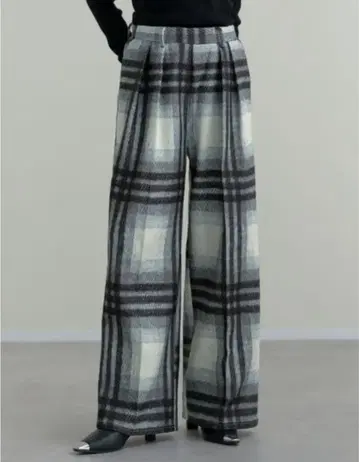 Re:EDIT 기모 스트레치 샤기 체크 무늬 와이드 팬츠
