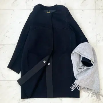 새상품급 드로어 캐시미어 울 노카라 코트 36 블랙