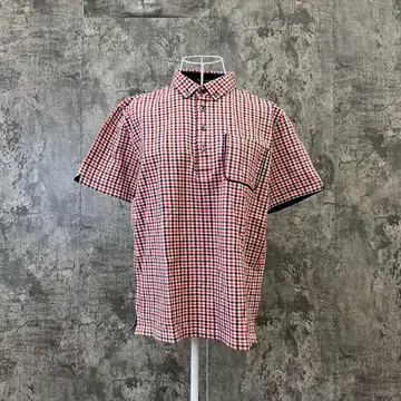 아쿠아스큐텀 [ L ] 체크 무늬 셔츠/하프 버튼 버튼 다운 레나운