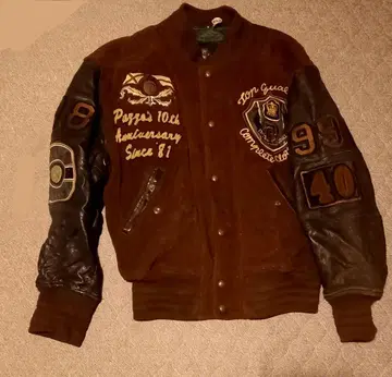 pazzo 10주년 캐시미어 혼방 램 가죽 소매 가죽 바시티 자켓