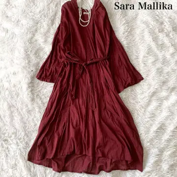 사라 말리카 플레어 슬리브 롱 셔츠 원피스 허리 리본