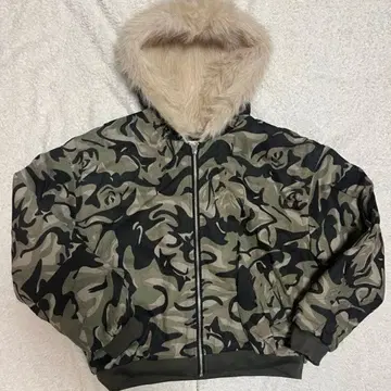 y2k 퍼 다운 다운 자켓 카모플라쥬 XL