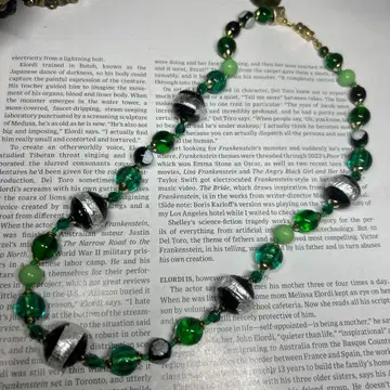 이탈리아제 베네치아 유리 목걸이 에메랄드 그린과 은박 비즈