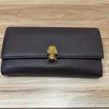 Alexander McQUEEN 다크 브라운 가죽 장지갑 스컬 금장 장식