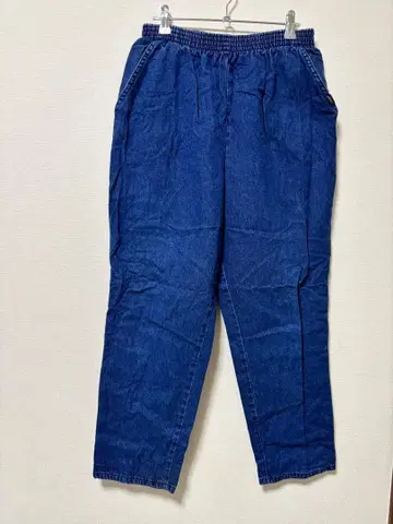 시크 다크 블루 와이드 팬츠 허리밴딩 밴딩 캐주얼 페미닌