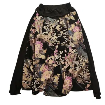 OTONA 꽃무늬 물결무늬 플레어 롱 스커트 일본풍 패턴 레어 희귀