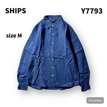 [ 즉시 구매 OK ] SHIPS 긴팔 린넨 셔츠 사이즈 M 인디고 블루