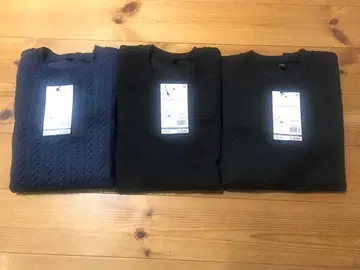 남성용 L 사이즈 워크맨 수플레 자카드 풀오버 블랙 네이비