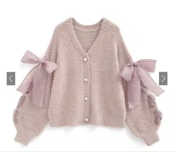 [미사용 새상품] 레이스업 리본 페더 니트 가디건 [tu1506