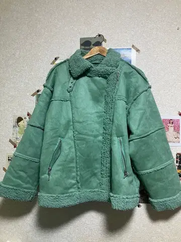 jouetie 민트 그린 무스탕 코트 블루종 자켓