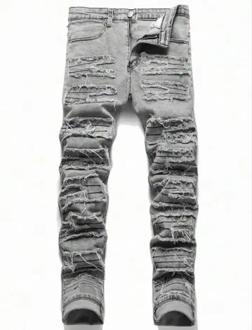 그레이 데미지 가공 스키니 데님 M 사이즈