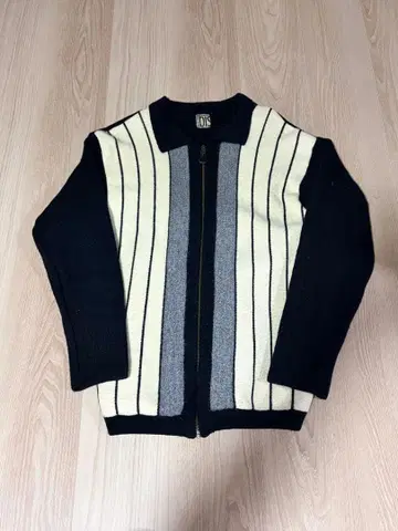 구제 빈티지 지퍼 니트 블루종 스트라이프