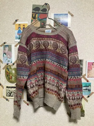 구제 레트로 달팽이 올 패턴 니트 스웨터