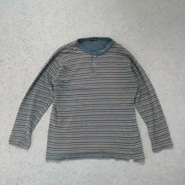 올드 유니클로 헨리넥 보더 긴팔 T셔츠 L 블루 e