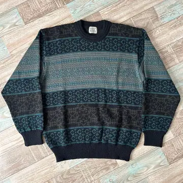 THICK WOODS 올 패턴 디자인 니트 패턴 배색 블랙 L