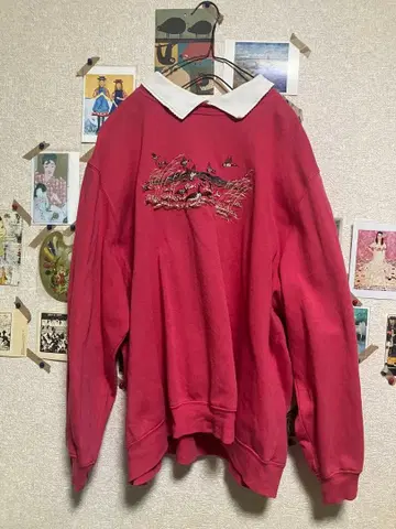 구제 레트로 핑크 자수 오버 사이즈 트레이닝복