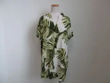 잎 패턴 프린트 반팔 셔츠