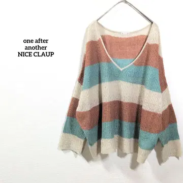 NICE CLAUP 포근한 배색 V넥 루즈핏 니트 M 내추럴 계열