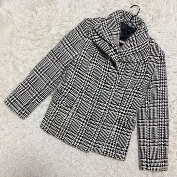 자켓 코트 고품질 하운드투스 패턴 빅 옷깃 모 혼합 멋진 숏 기장