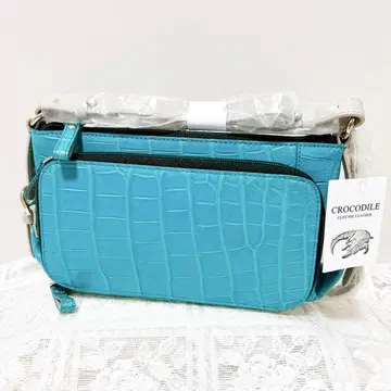 CROCODILE 천연 가죽 숄더백 파랑 터콰이즈 블루 [ 새상품 ]
