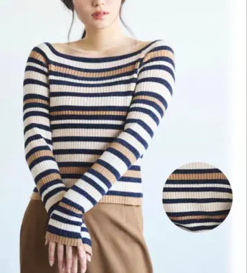 COCODEAL 코코딜 몰티멀티 보더 컴팩트 리브 니트