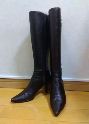 16일까지, 천연 가죽 다크 브라운 22cm 롱 부츠