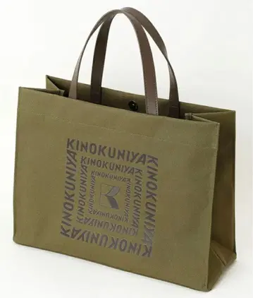 [ 미개봉 새상품 ] 기노쿠니야 가죽 핸들 코튼 토트 카키