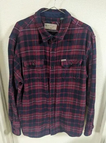 오비스 orvis 헤비 플란넬 셔츠 옴브레 빨간색 네이비 사이즈 XL