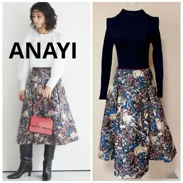 ANAYI 아나이 아트 플라워 자카드 플레어 스커트 36 꽃무늬