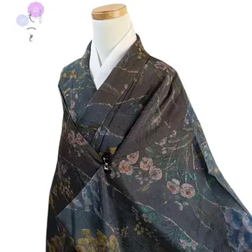 오12 에토 기모노 코몬 꽃무늬 그레이 당우리