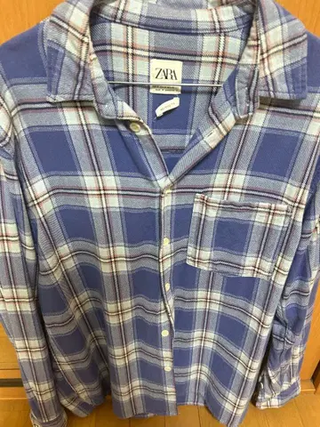 ZARA 체크 셔츠 블루 계열 긴팔 릴랙스 핏 L 남성용 즉시 구매