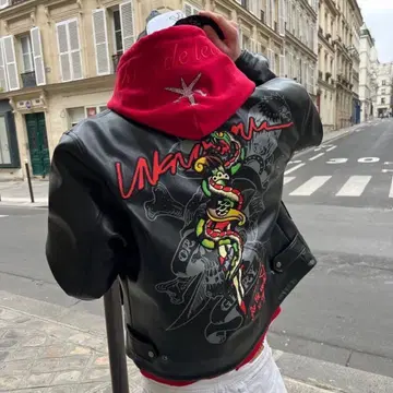 UNKNOWN x ED HARDY 가죽 자켓 블랙