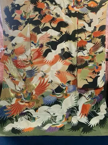 앤티크 후리소데 학 문양 컬러풀 빈티지