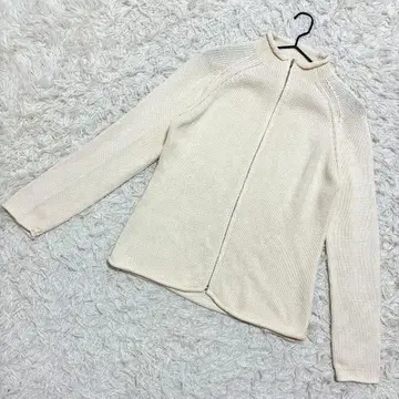 유니클로 풀 집업 니트 코튼 스탠드넥 아이보리 ( L )