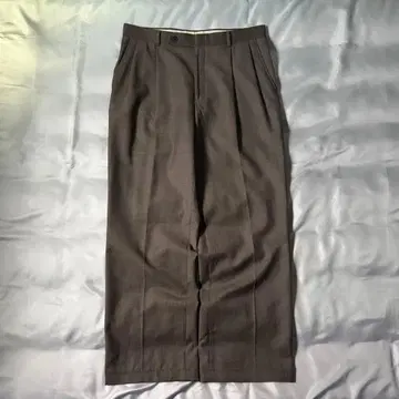 80s 90s 빈티지 브라운 투 턱 울 와이드 슬랙스