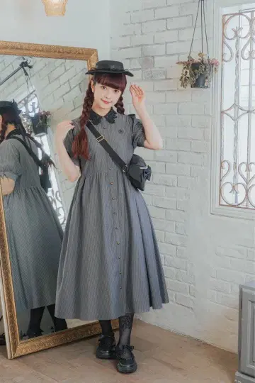 m petit 미사코짱 장미 레이스 옷깃 스트라이프 원피스 시마무라