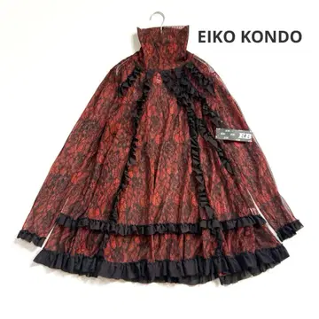 새상품 EB 에이코코 빨검 레이스 프릴 하이넥 튜닉 F