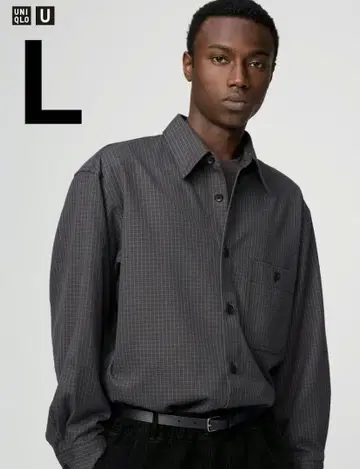 유니클로 U 트윌 워크 오버 사이즈 셔츠 L 다크 그레이