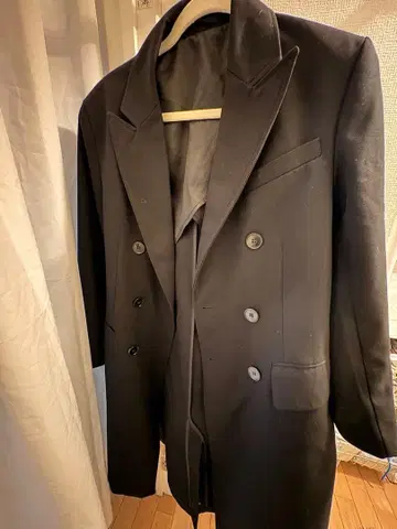 H&M 트윌 블랙 더블 브레스트 롱 체스터 코트