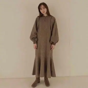 Alumu 엘르 트위드 머메이드 원피스 볼륨 슬리브 파이핑