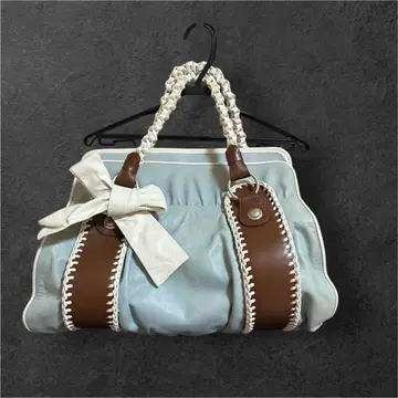 소가죽 스카이블루와 브라운 리본 포함 보스턴 백