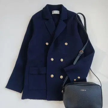 골드 버튼 더블 브레스트 테일러드 자켓 니트 자켓 빈티지