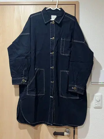 네이비 데님풍 롱 자켓 원피스