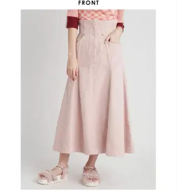 FURFUR 하이웨스트 패치워크 데님 스커트 핑크