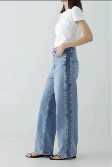 하이웨스트 스트레이트 데님 라이트 블루