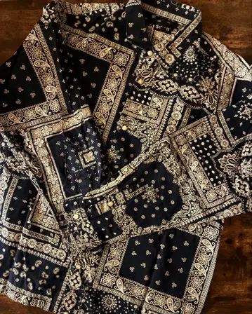 Schott 반다나 패턴 긴팔 셔츠 네이비