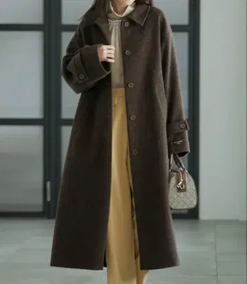 비스 카라 2way 울 혼방 컬러 롱 코트 다크 브라운