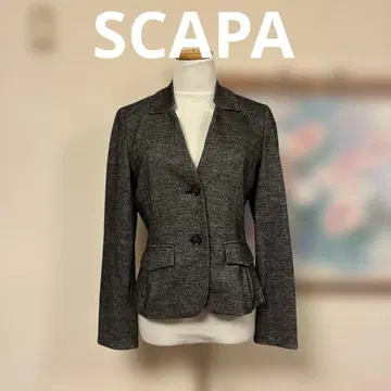 SCAPA 38 사이즈 테일러드 자켓 울 혼방 그레이 안감 레오파드 무늬