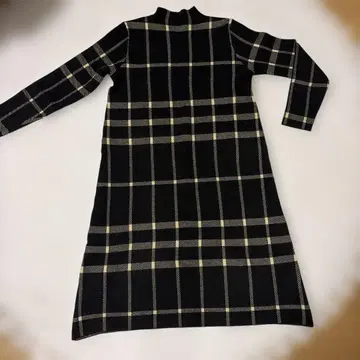 니트 롱 원피스 터틀넥 체크 무늬