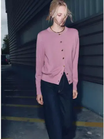 자라 플레인 니트 골드 버튼 가디건 L